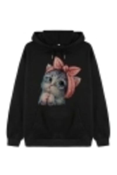 my feminen هوديي للجنسين بتصميم بسيط مطبوع بغطاء رأس جيب قصة فضفاضة سويت شيرت...