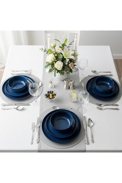 Cuisine Art SEAB 12Pc Stoneware Dinner Set - Modern Plates & Bowls 4N 26cm, 20cm Plates & 15cm Bowls
