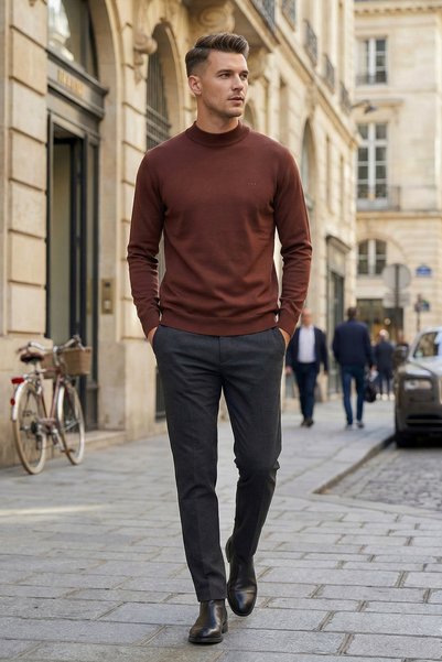 NAZEF Slim Fit Half Fisherman 30% Cotton Men's Casual Knitwear Sweater