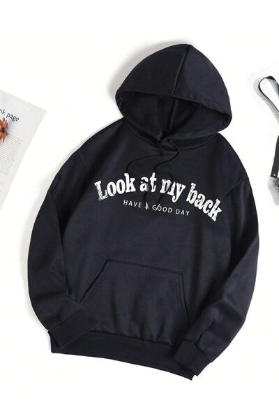 my feminen هوديي للجنسين بتصميم بسيط مطبوع بغطاء رأس جيب قصة فضفاضة سويت شيرت...