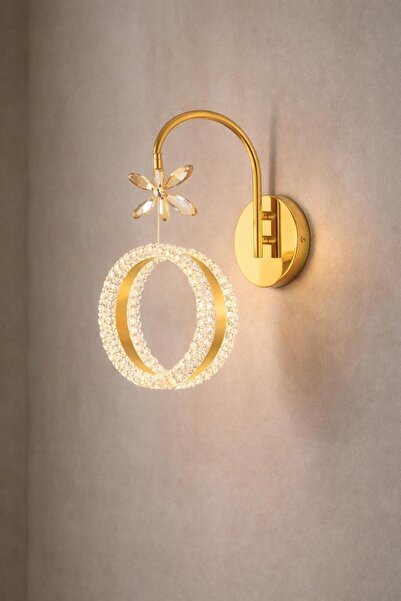 AURA LIGHTING Gold Kristal Halka 3 Renk LED Modern Duvar Apliği Antre/Hol, Ya...