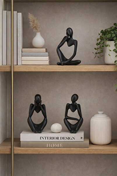 Studio Nova Dekor Modern Soyut İnsan Figürü Biblo Seti | Siyah Dekoratif Heyk...
