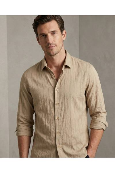 DEFES Men's Regular Modal Natural Textured Shirt