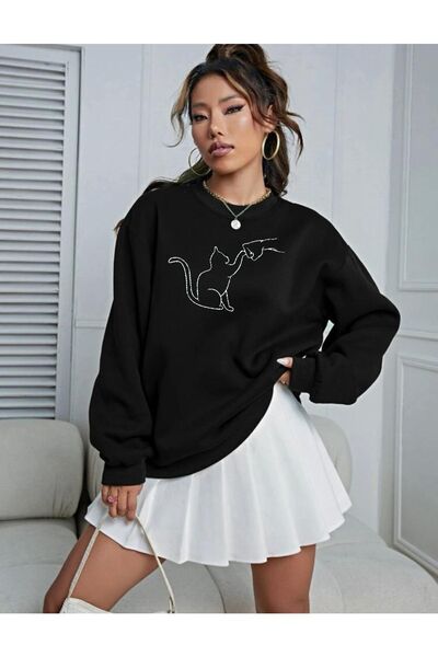 my feminen هوديي للجنسين بتصميم بسيط مطبوع بغطاء رأس جيب قصة فضفاضة سويت شيرت...