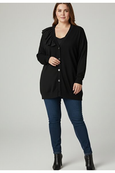 MODELİST KRISTAL KUMAŞ YAKA FİRFİR DETAYLİ ŞIK BÜYÜK BEDEN HIRKA