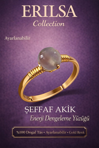 Erilsa Certified and Headache-Relieving Energy Ring – Transparent Agate Adjus...