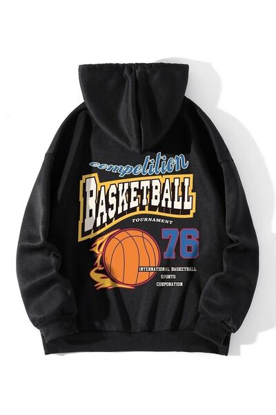 my feminen هوديي للجنسين بتصميم بسيط مطبوع بغطاء رأس جيب قصة فضفاضة سويت شيرت...