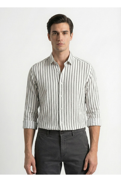 DEFES Men's White Regular Modal Natural Textured Shirt