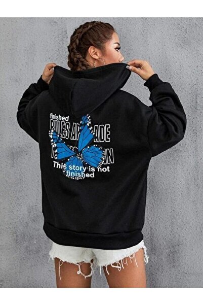 my feminen هوديي للجنسين بتصميم بسيط مطبوع بغطاء رأس جيب قصة فضفاضة سويت شيرت...