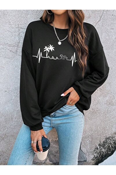 my feminen هوديي للجنسين بتصميم بسيط مطبوع بغطاء رأس جيب قصة فضفاضة سويت شيرت...