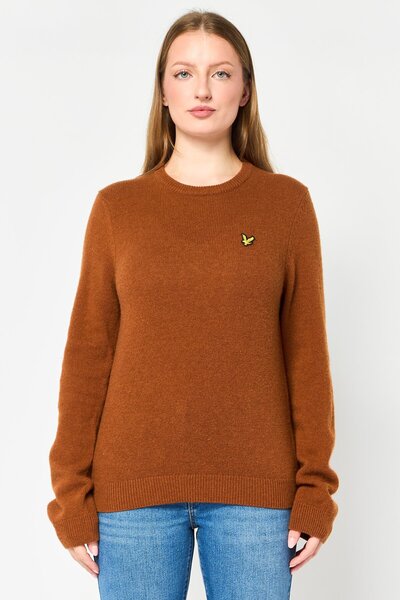 Lyle & Scott Women Crew Neck Embroidered Logo Knitted Sweater, Brown