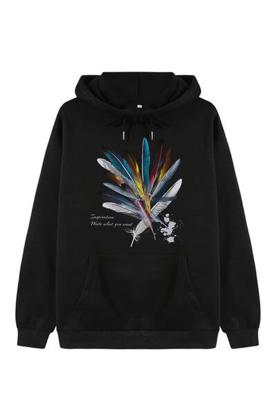 my feminen هوديي للجنسين بتصميم بسيط مطبوع بغطاء رأس جيب قصة فضفاضة سويت شيرت...