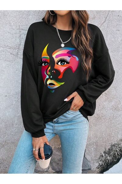 my feminen هوديي للجنسين بتصميم بسيط مطبوع بغطاء رأس جيب قصة فضفاضة سويت شيرت...