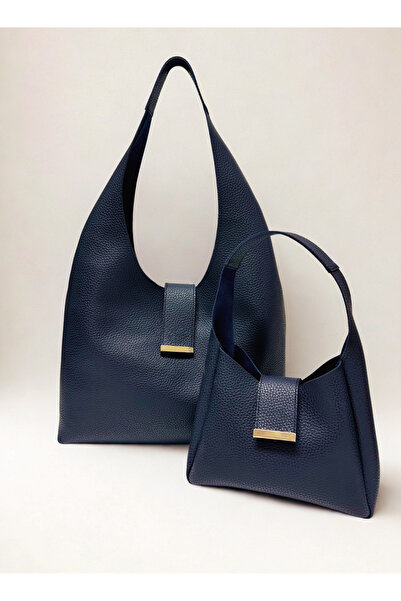 fular & bags Women's Double Set Large and Small Size Snap Closure Navy Blue S...