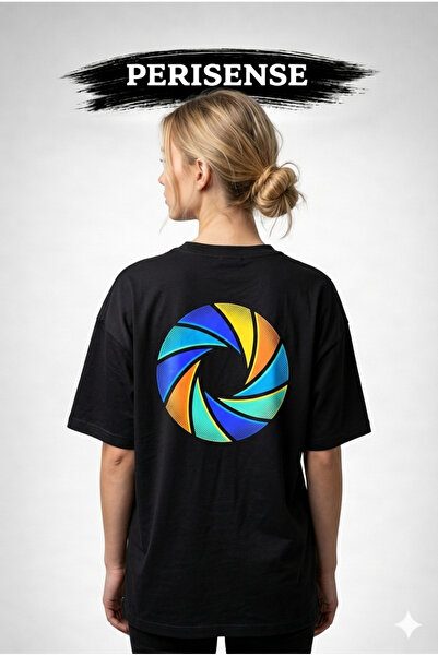 PERISENSE تي شيرت يونيسكس ميستيك كاميرا مطبوع من القطن الممشط الفاخر قصة فضفاضة