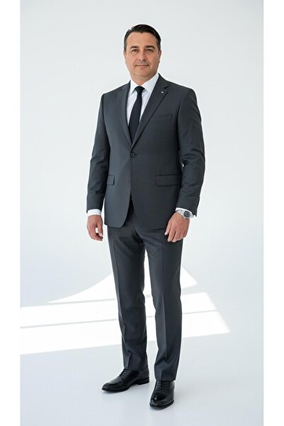 Plus Scorpion Men's 4 Drop Single Button Double Slit Classic Lapel Dobby Fabr...