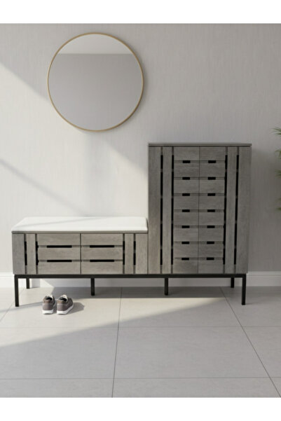 BEC24 منظم أحذية للمداخل بتصميم خشبي عصري مع مقعد جلوس مبطن