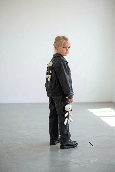 RONYPONY Girl's Black Denim Suit Jacket Pants 2-Piece Set