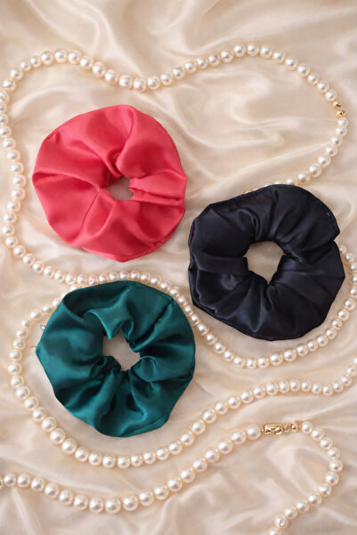 MPY GLOBAL Σετ 3 σατέν φουρκέτες μαλλιών, Κόκκινη φουρκέτα, Μαύρη φουρκέτα, Π...