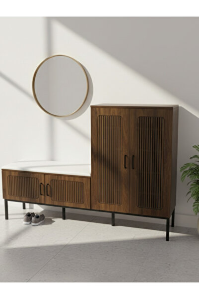 BEC24 Modern wooden shoe organizer for entryways with a padded seat