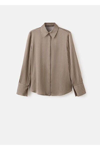 MANGO Woman Çizgili saten gömlek