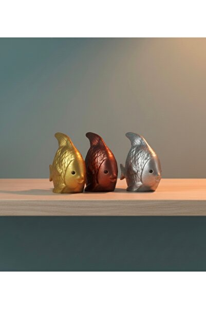 Silver Özel Tasarım 3'lü Balık Heykeli Seti - Şık Ev Hediyesi Dekoratif Aksesuar