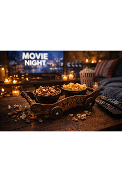 seymenbıçakçılık Wooden Trolley Snack Bowl & Presentation Tray |   Movie Nigh...