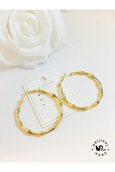 XUPING JEWELRY POKAK 14k Altın Kaplama Xuping Vip Bambu Kemik Halka Küpe -4cm