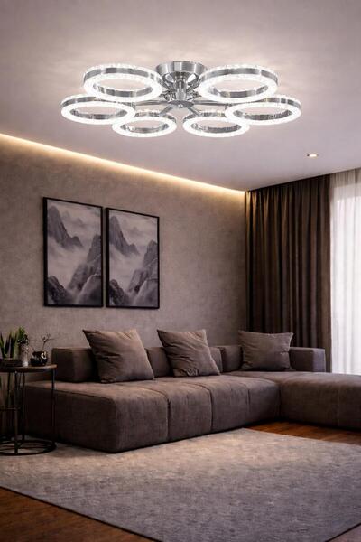 AURA LIGHTING Krom 6'Lı 3 Renk LED Modern Salon Avizesi (Beyaz Sarı Günışığı)
