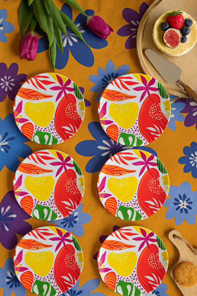 grandora Colorful Tropical Patterned 6-Piece Cake Plate Set (20 cm) - Modern ...