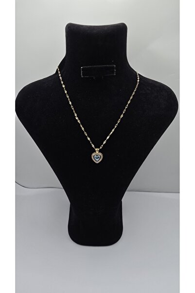 ahsenaksesuar2025 Stainless Steel Gold Color Heart Themed Turquoise Zircon St...