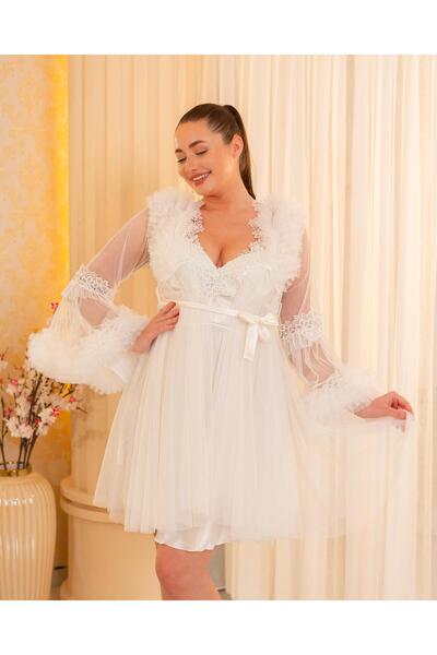 Limas lingerie ثوب صباحي قصير من قطعتين بتصميم خاص من التول مع تفاصيل من الدا...