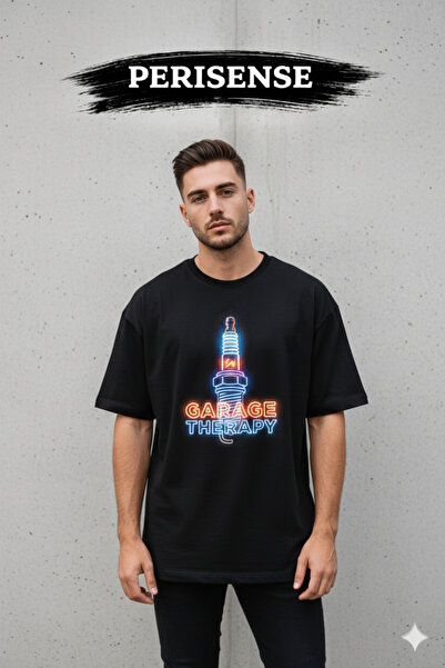 PERISENSE تي شيرت يونيسكس ميستيك سبارك مطبوع من القطن الممشط الفاخر قصة فضفاضة