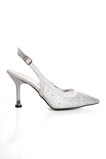 Satenora Moire Silver Stone Transparent Heeled Shoes