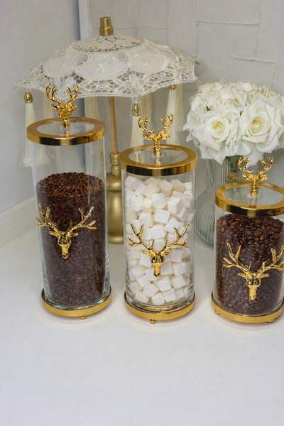 cicizuccaciye 3 Lü Geyik Figürlü Cam Kavanoz Seti