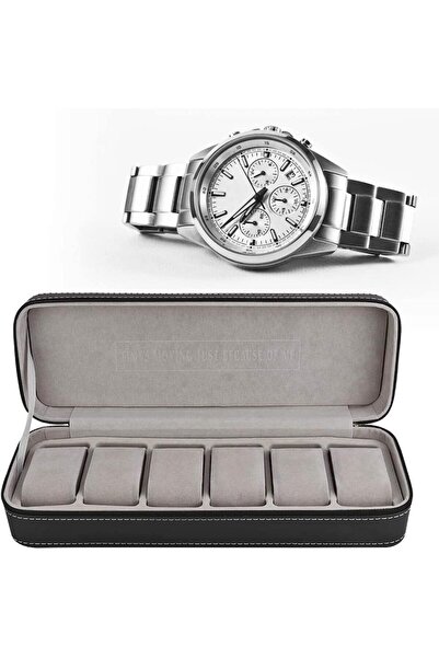 BLOOMING TIME Portable Zipper Watch Box PU Leather Watch Box - 6 Slot