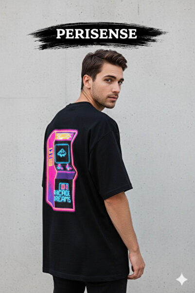 PERISENSE Tricou oversize unisex din bumbac pieptănat premium, cu imprimeu re...