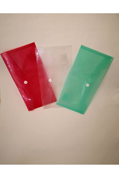 Linea Şeffaf Kırmızı, Düz, Yeşil Çıtçıtlı Zarf Dosya Tek Bölmeli Plastik 12x25