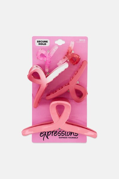 Expressions Women 5 Pieces Hair Claw Clips, Pink