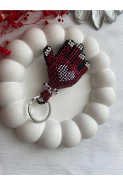 Handmade KUM BONCUK EL İŞİ SİYAH KIRMIZI EL ANAHTARLIK