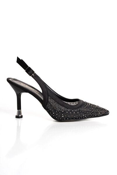 Satenora Moire Black Stone Transparent Heeled Shoes