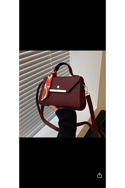 LİMONBAGG BORDO FULARLI KÜÇÜK BOY KADIN ASKILI ÇANTA