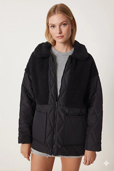 Yasmy Collection معاطف نسائية سوداء مفصلة من القطيفة مبطنة قابلة للنفخ HZL24W...