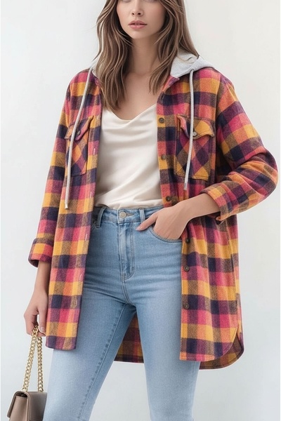 MAMAYAGA Women's Pattern Block Woodcutter Oversized Wide Fit Casual Pocketed ...