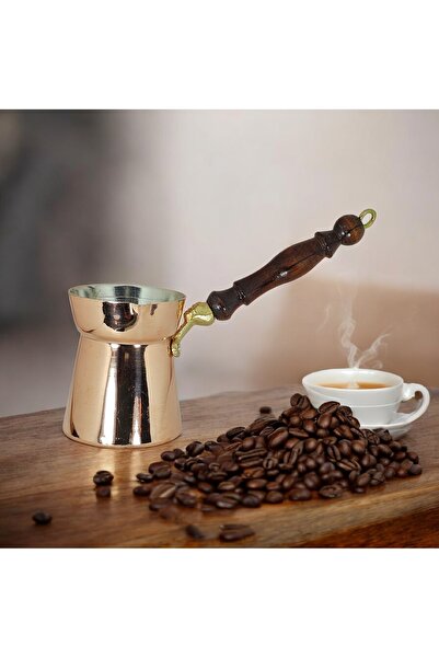 Zinnun Wooden Handle Copper Turkish Coffee Pot (Tin Inside, Handmade)