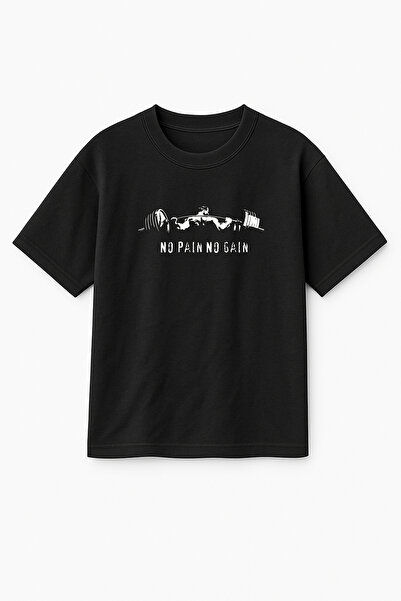 Altair Tr Oversized Black Unisex No Pain No Gain Gym Motivation Printed T-Shi...