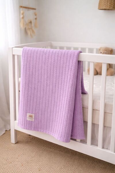Fulya Tuhafiye Ftbabycollection Knitted Pattern Baby Pique Blanket, Cotton Ba...
