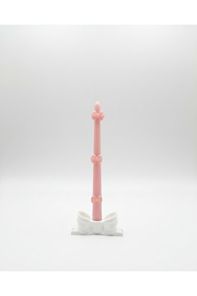 Y0&MA Beyaz Fiyonk Detaylı Şamdan Mum ve Dekoratif Şamdanlık Seti – El Yapımı