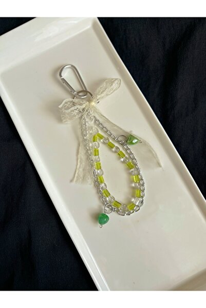 Handmade El Yapımı Yeşil Boncuk Detaylı Çanta & Anahtarlık Charm | Zincirli M...