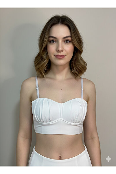 TAMER COLLECTİON Büzgü Detaylı Büstiyer - Straplez Kullanım Seçenekli Crop Top